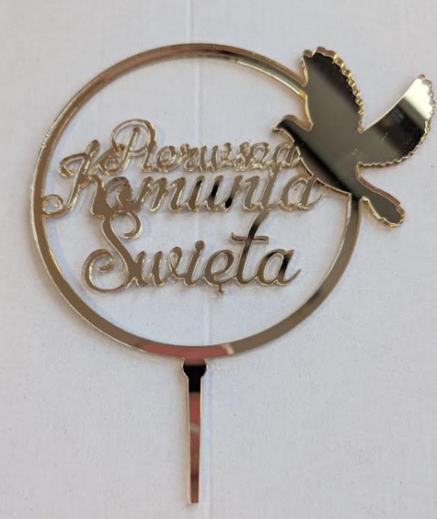 Topper na tort I Komunia Święta złoty obręcz + gołąb Sklep cukierniczy Kraków