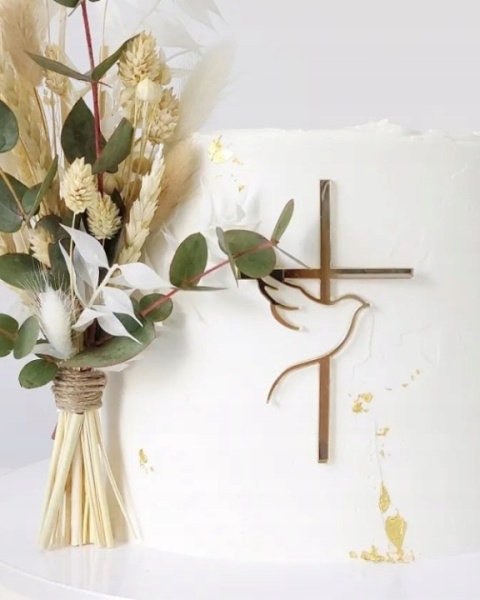 Dekor na tort "Krzyż+ gołąb" ZŁOTY, sklep cukierniczy Kraków