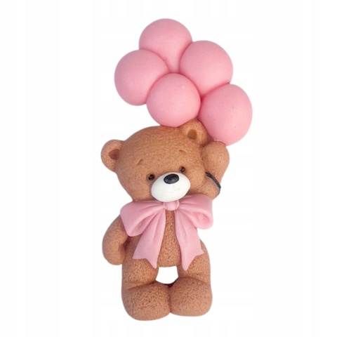 Figurka cukrowa na tort MIŚ Z RÓŻOWYMI BALONIKAMI, sklep cukierniczy Kraków