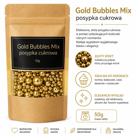 Posypka cukrowa GOLD BUBBLES, sklep cukierniczy Kraków